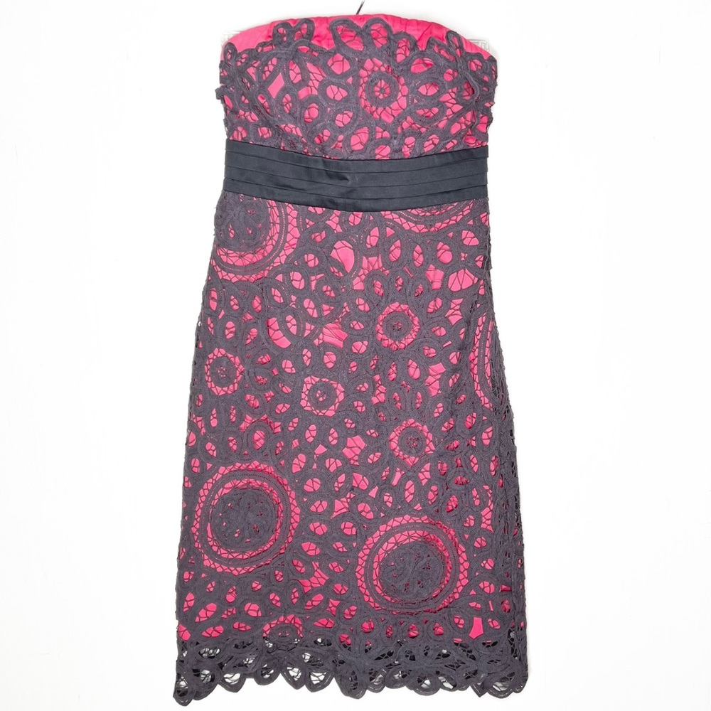 Anthropologie Floral Crochet Lace Pink Gray Strapless Pencil Dress - Picture 2 of 10